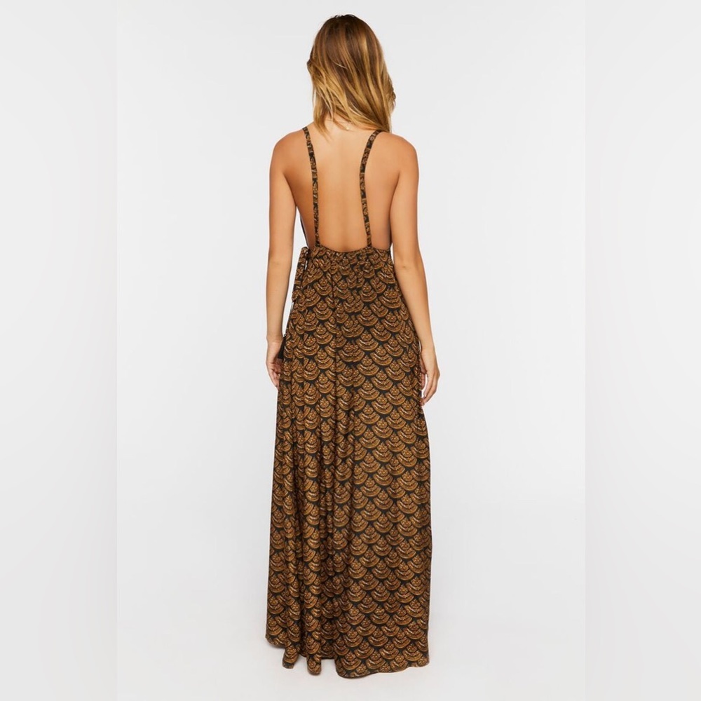 Boho plunging satin maxi wrap dress nwot - Picture 4 of 5